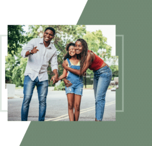 African American family smiling after successful child therapy, near me sessions in Presidio Heights, San Francisco area 